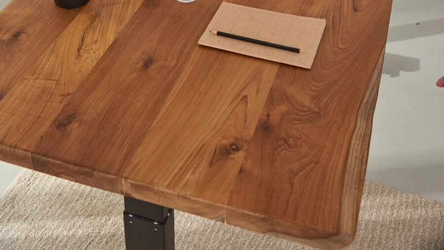 Teak Standing Desk top close up 1500mm